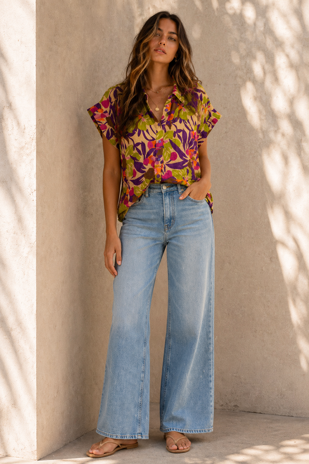 Relaxed Button-Up Floral Blouse
