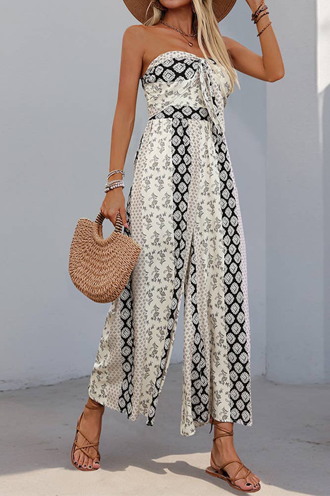 Vintage Off Shoulder Wide Leg Jumpsuit