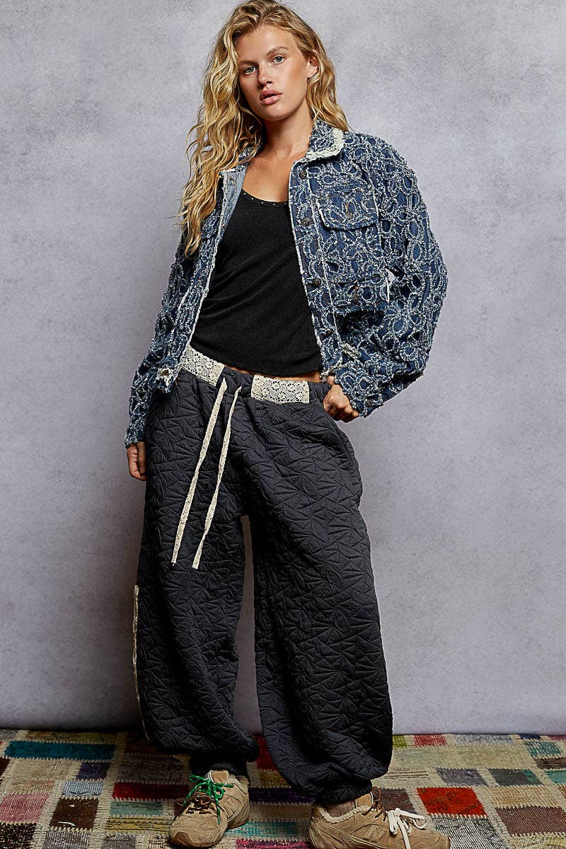 Long Sleeved Textured Woven Denim Jacket