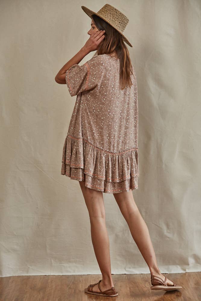 Woven Rayon Gauze Wide Neck Short Sleeve Dress
