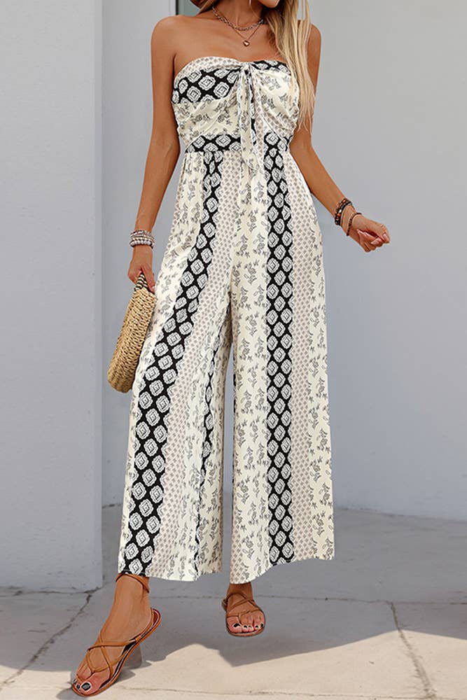 Vintage Off Shoulder Wide Leg Jumpsuit