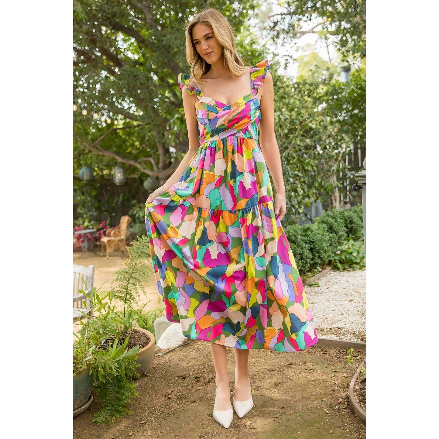 Ruffle Strap Multi color Printed Maxi Dress