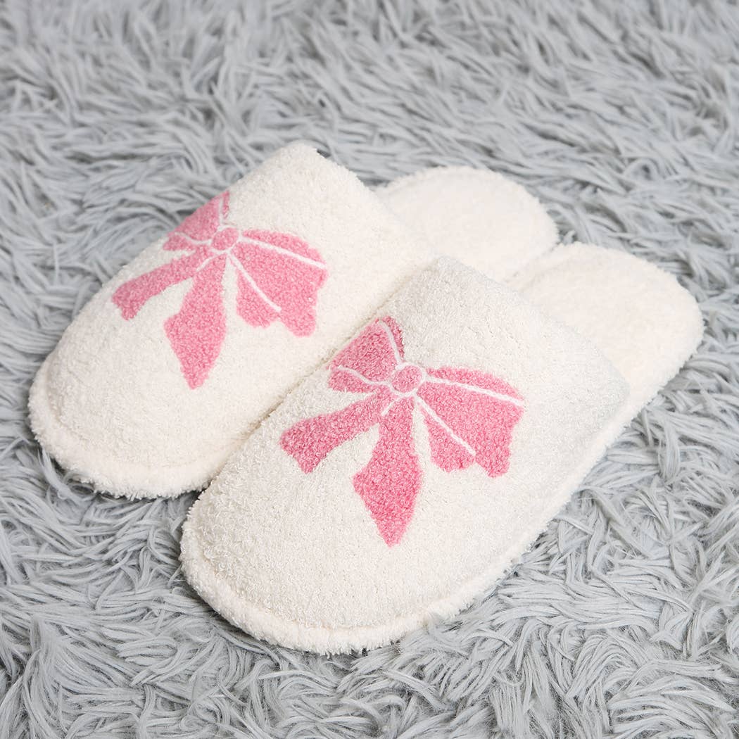 Coquette Ribbon Bow Print Luxury Soft Home Slippers