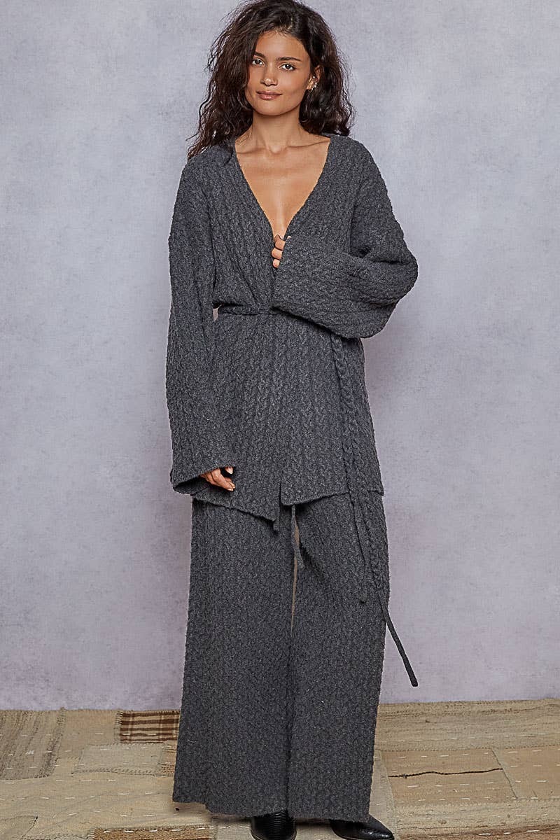 Cable Knit Detail Adjustable Drawstring Sweater Pants