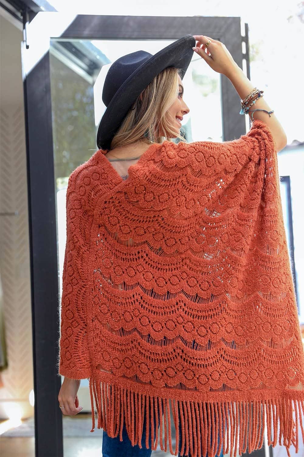 Cozy Scallop Lace Poncho - Boho Knit Wrap in Multiple Colors