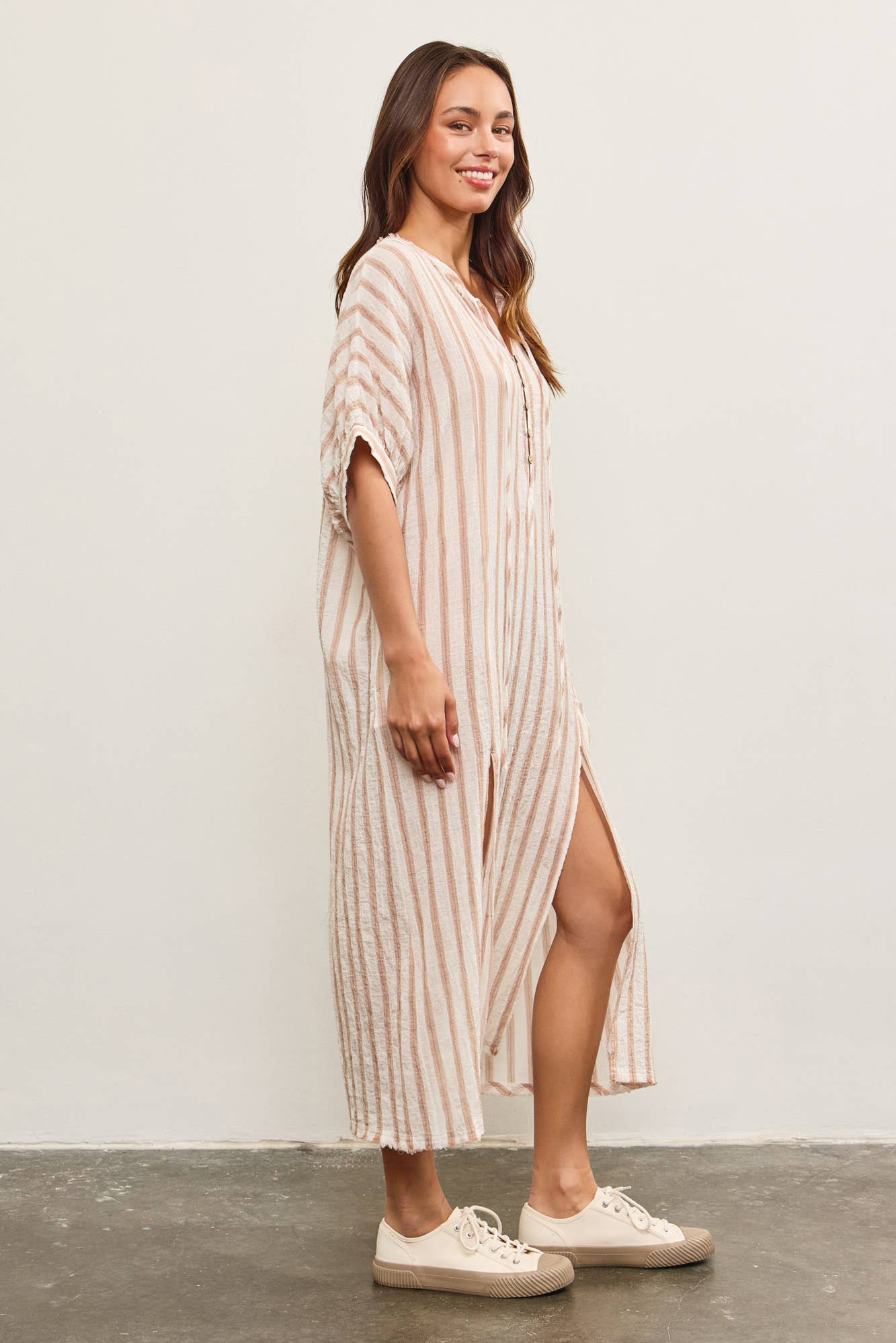 Front Button Closure with Tied Tunic Dress