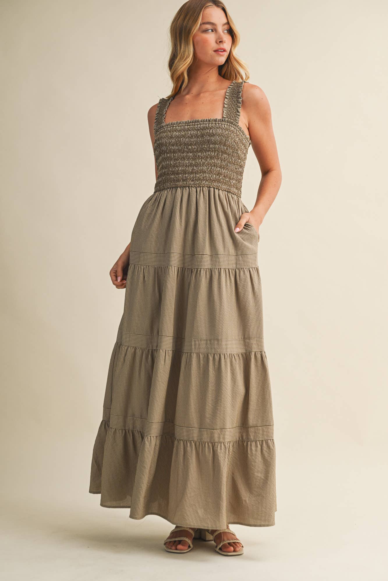Square Neck Smocked Tiered Maxi Dress