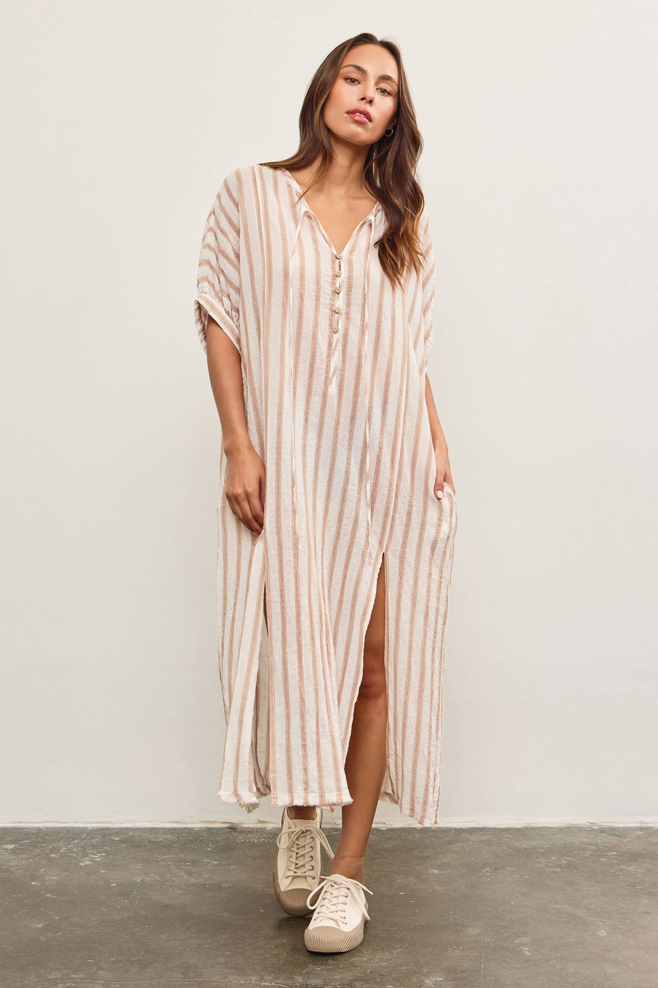 Front Button Closure with Tied Tunic Dress