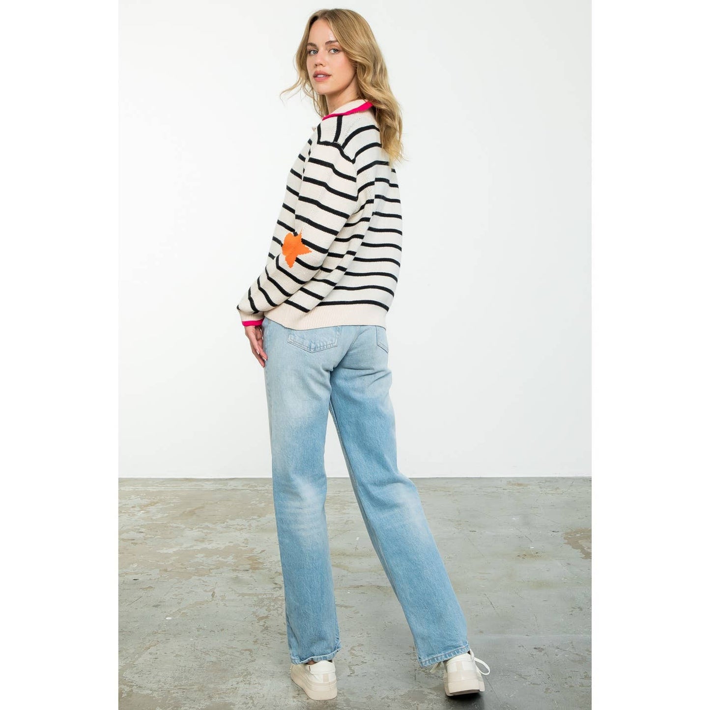 Collared Striped Knit Sweater