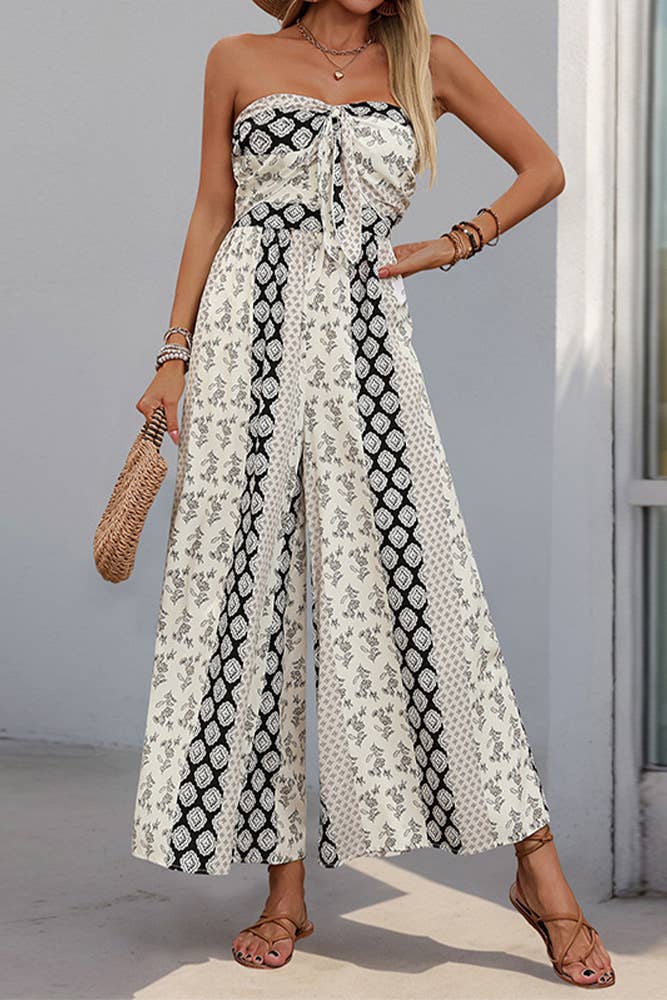 Vintage Off Shoulder Wide Leg Jumpsuit