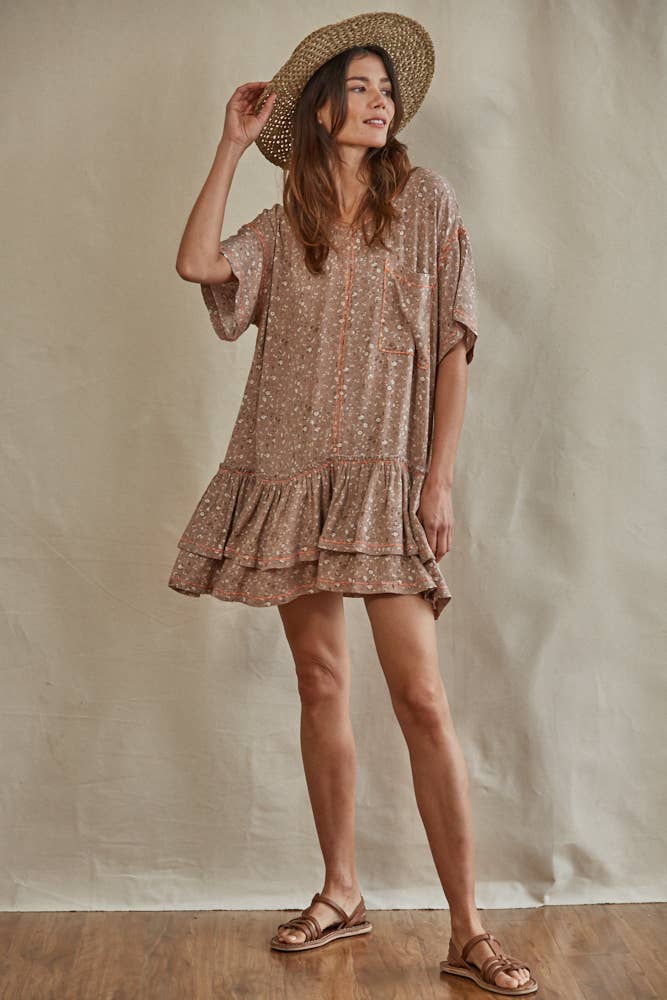 Woven Rayon Gauze Wide Neck Short Sleeve Dress