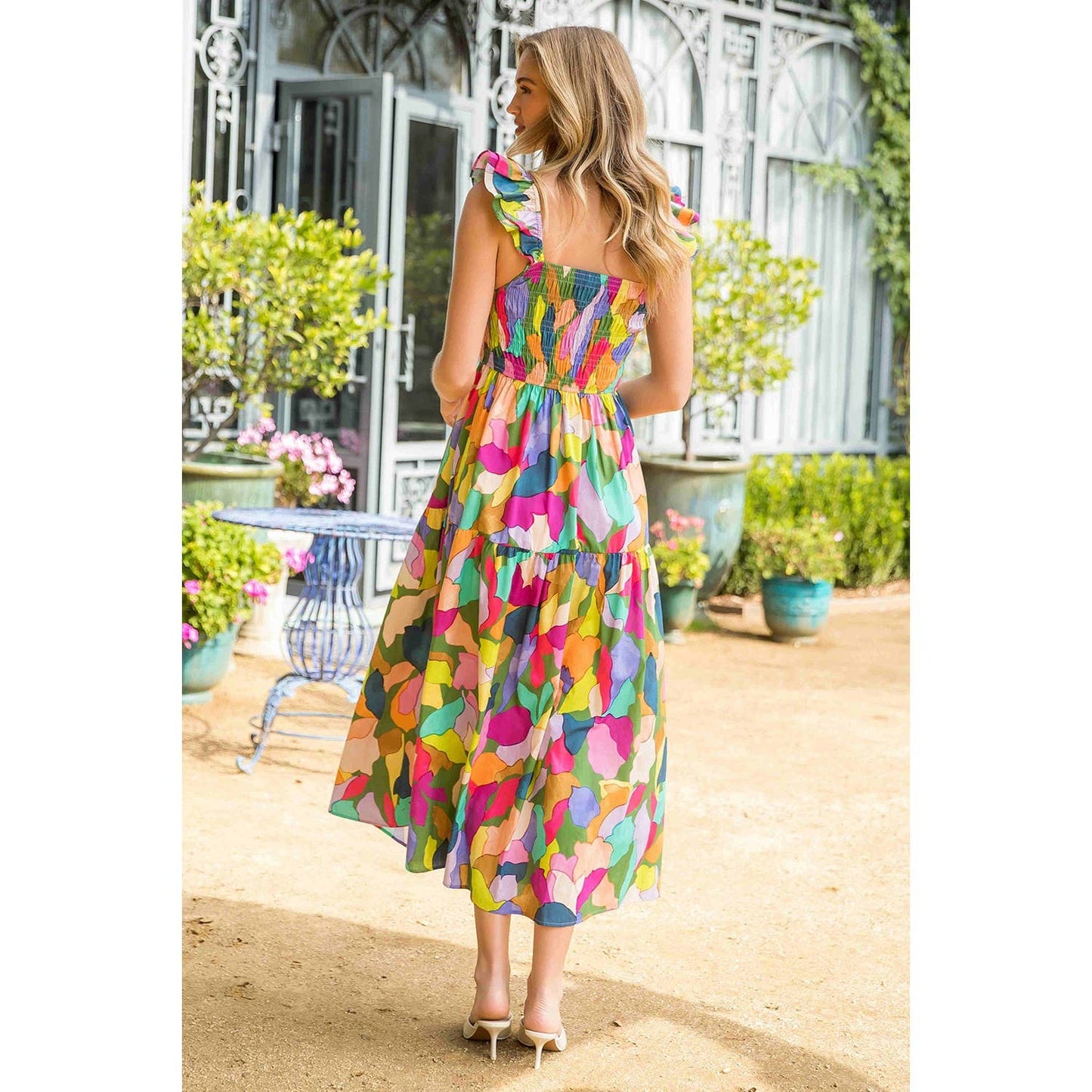 Ruffle Strap Multi color Printed Maxi Dress