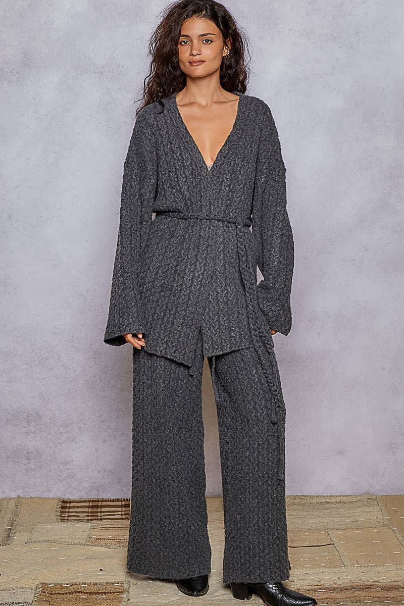 Cable Knit Detail Adjustable Drawstring Sweater Pants