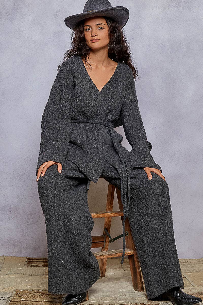 Cable Knit Detail Adjustable Drawstring Sweater Pants