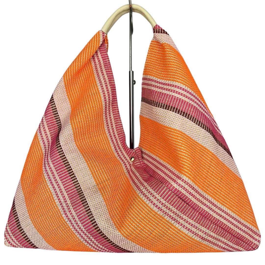 MIGHEOR Italian Orange Stripe Leather & Raffia Shoulder Bag