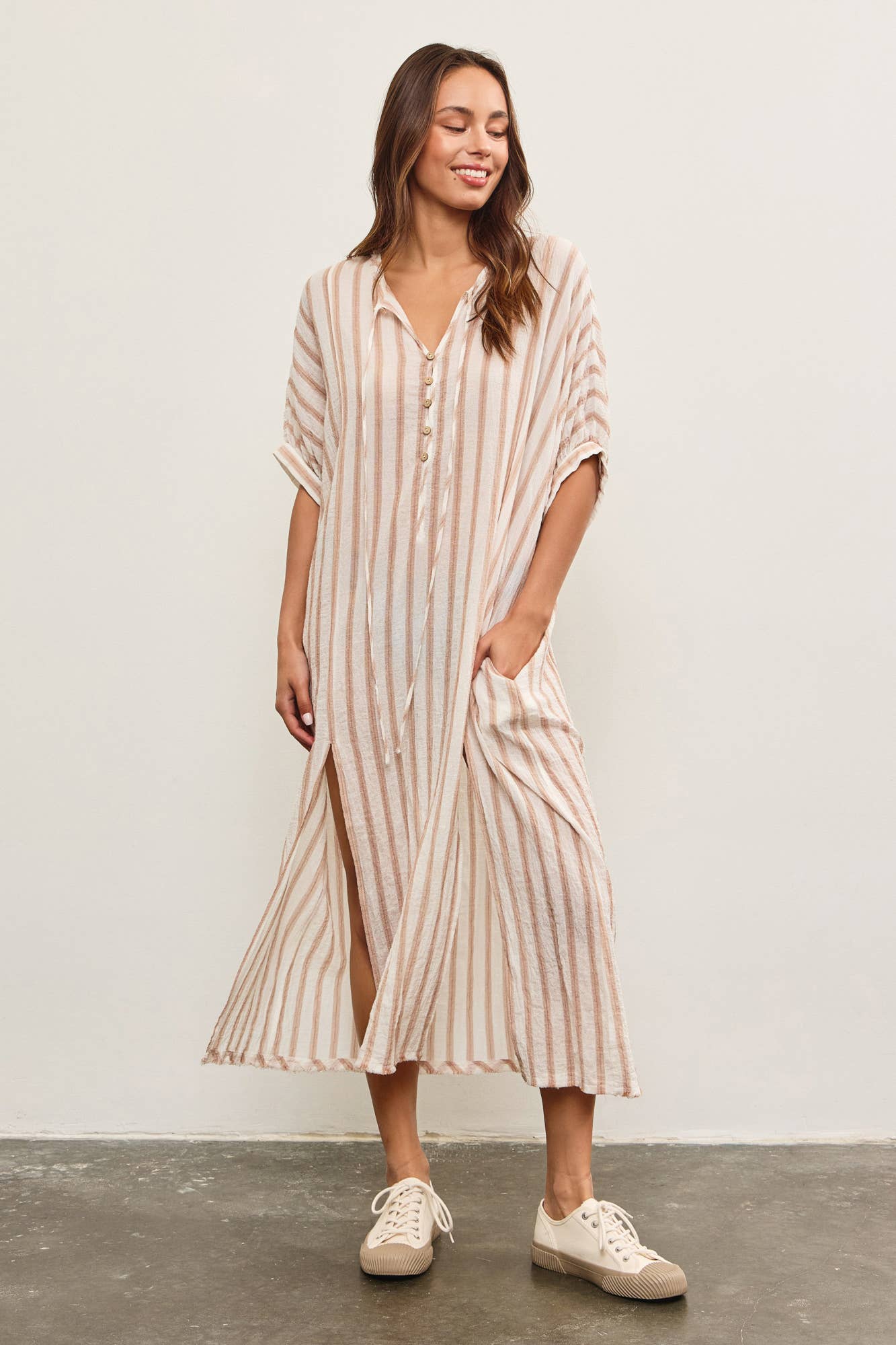 Front Button Closure with Tied Tunic Dress