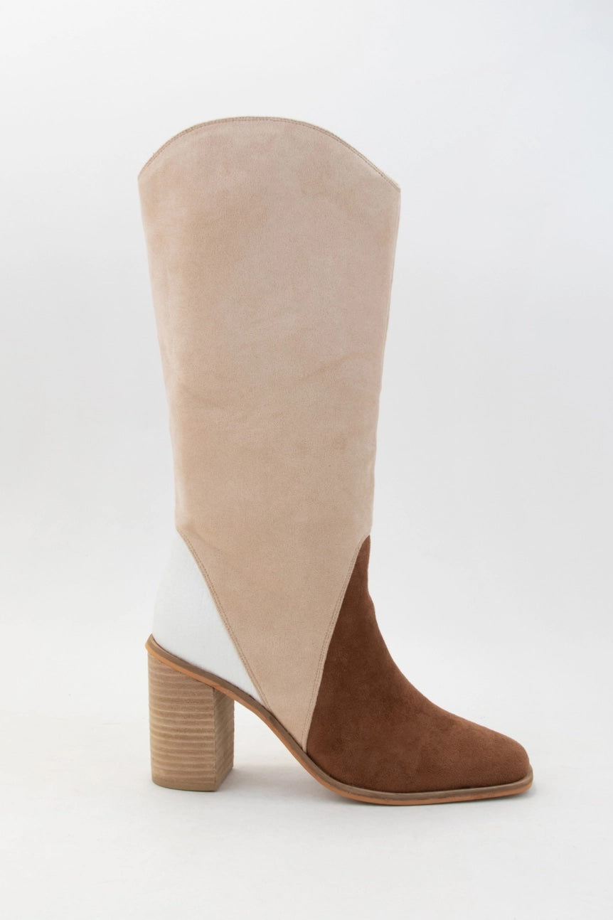 Three Tone Color Block Heeled Boots