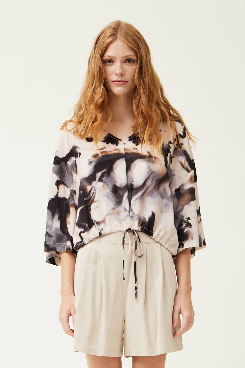 Swirl Print Boxy Blouse