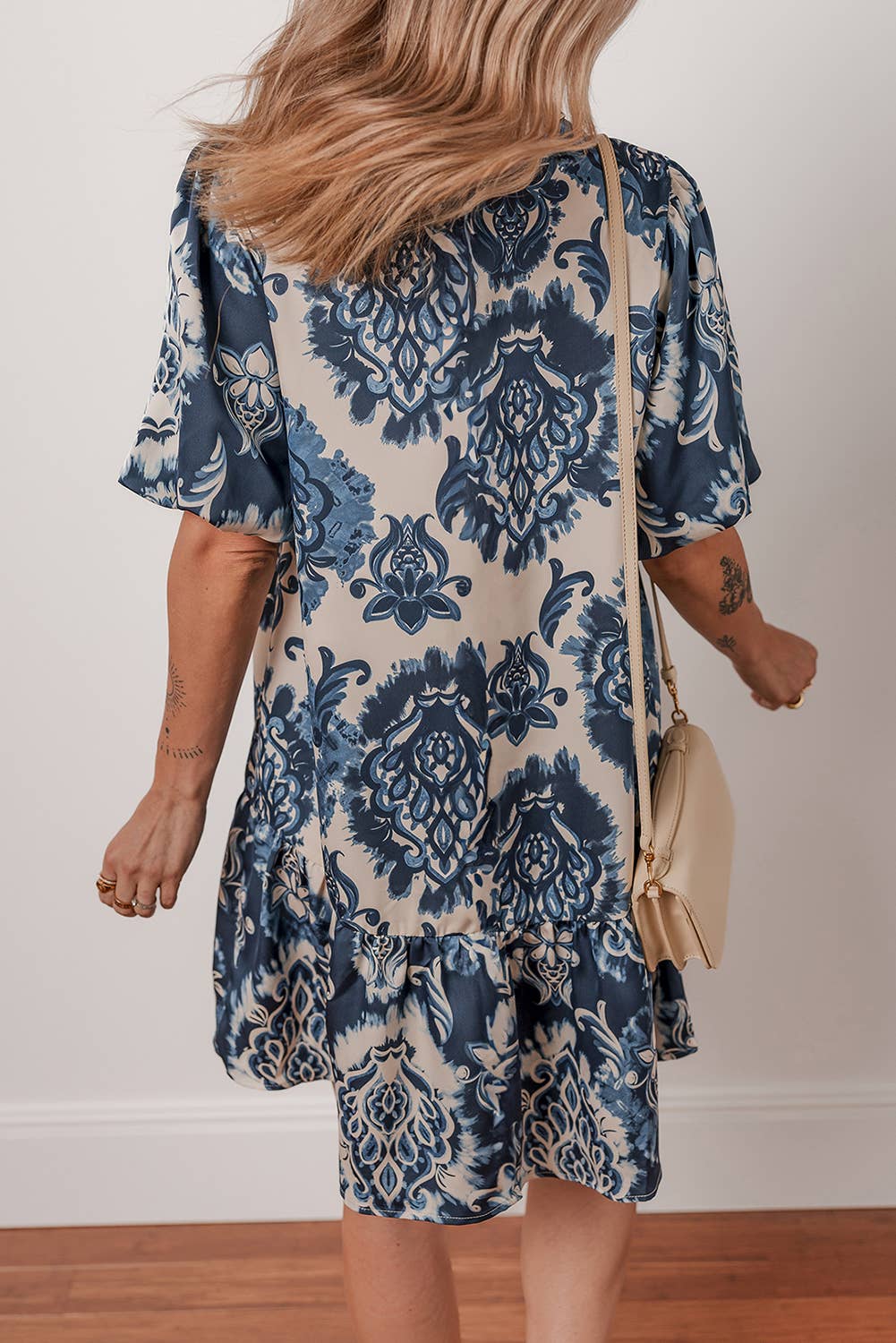LDC Boho Floral Print Buttoned Collared Loose Fit Mini Dress