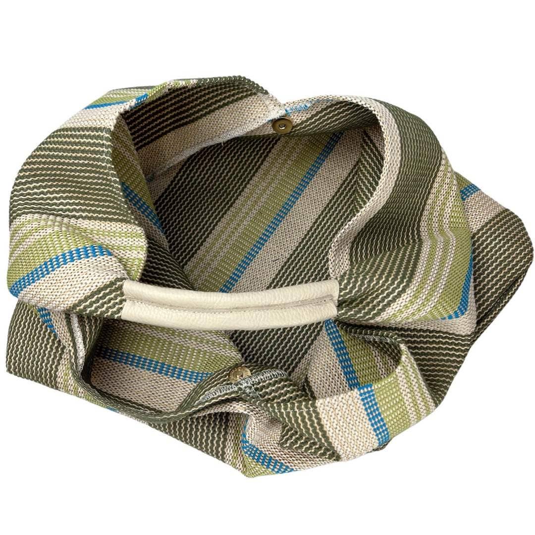 MIGHEO Italian Olive Stripe Leather & Raffia Shoulder Bag