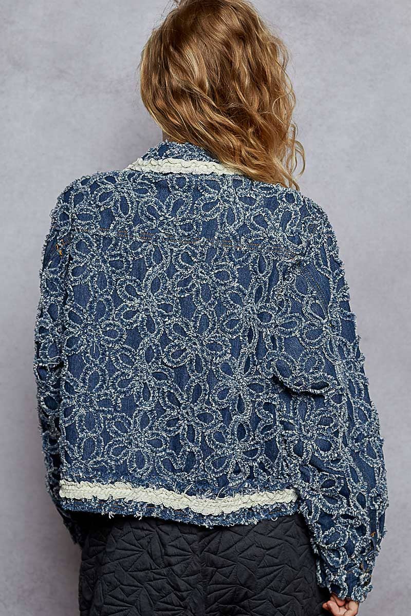 Long Sleeved Textured Woven Denim Jacket