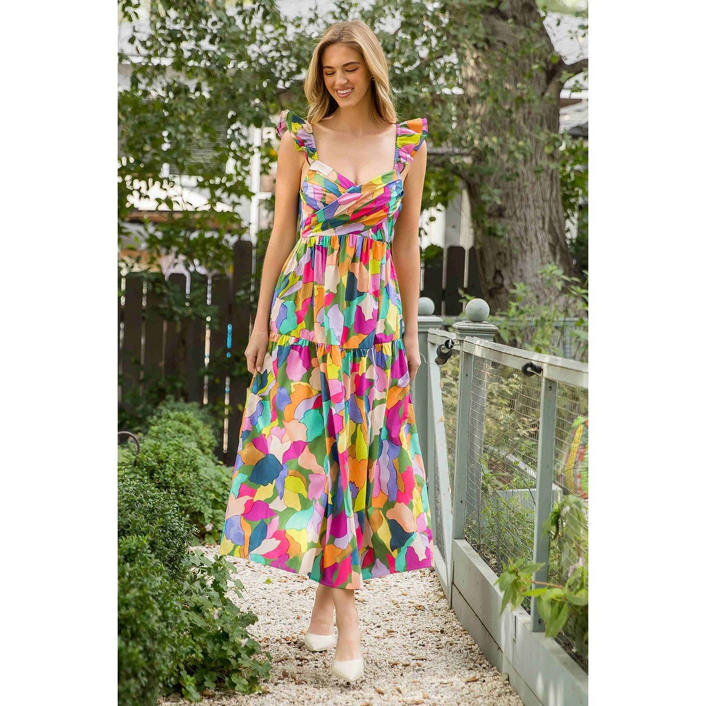 Ruffle Strap Multi color Printed Maxi Dress