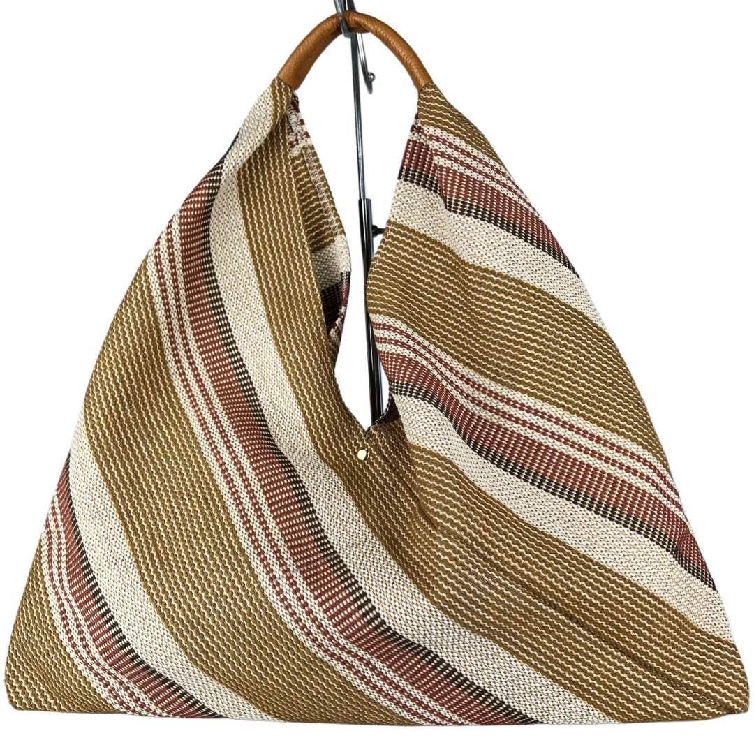 MIGHEB Italian Camel Stripe Leather & Raffia Shoulder Bag
