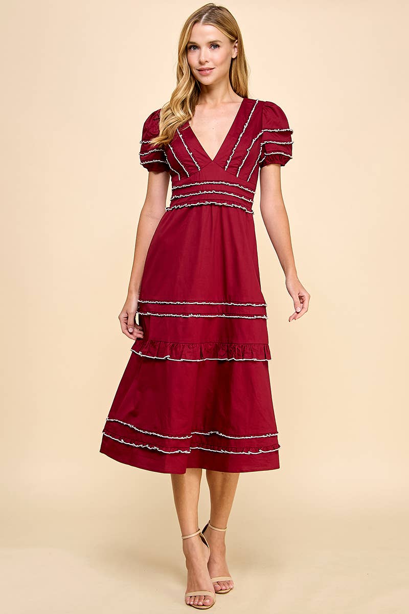 Neckline Striped Midi Dress Navy