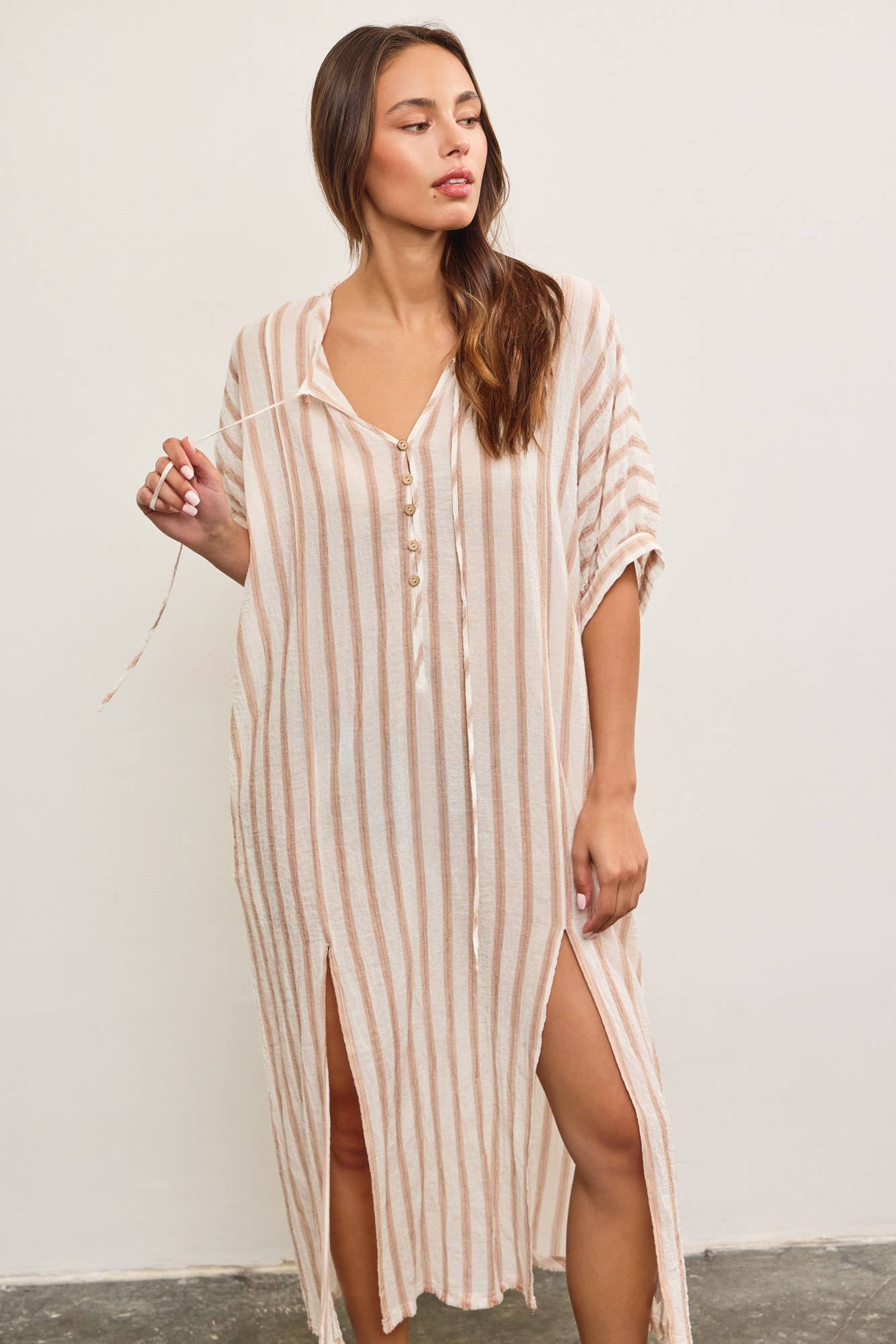 Front Button Closure with Tied Tunic Dress