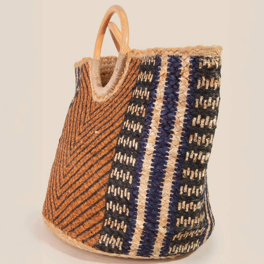 Chevron Pattern Jute Tote Bag