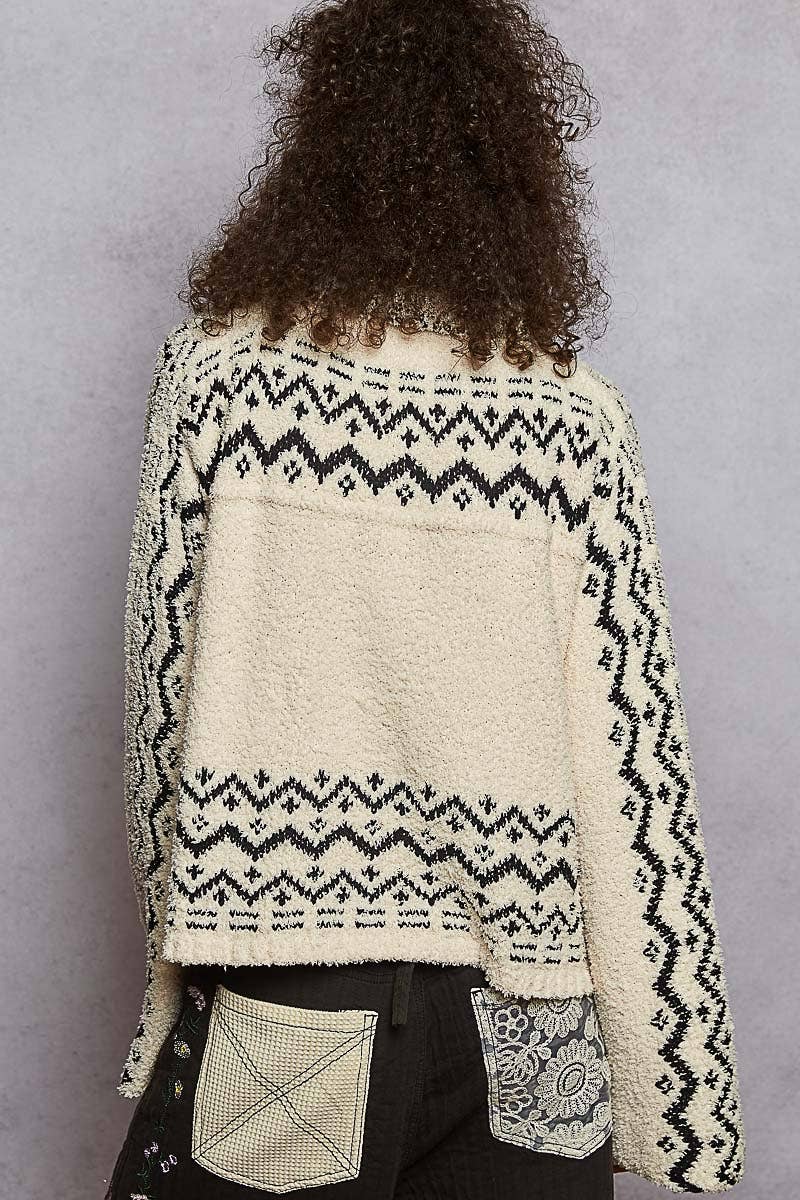 Long sleeve mock neck Aztec Berber sweater cardigan
