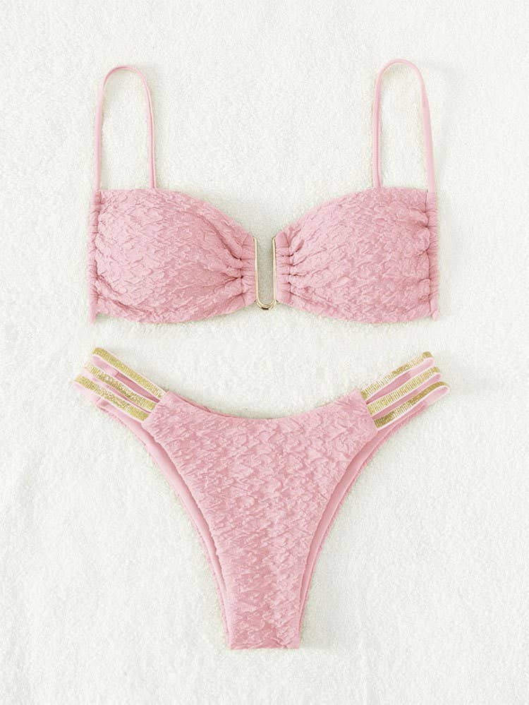 2 Piece Solid Color Back Tie Swimsuit