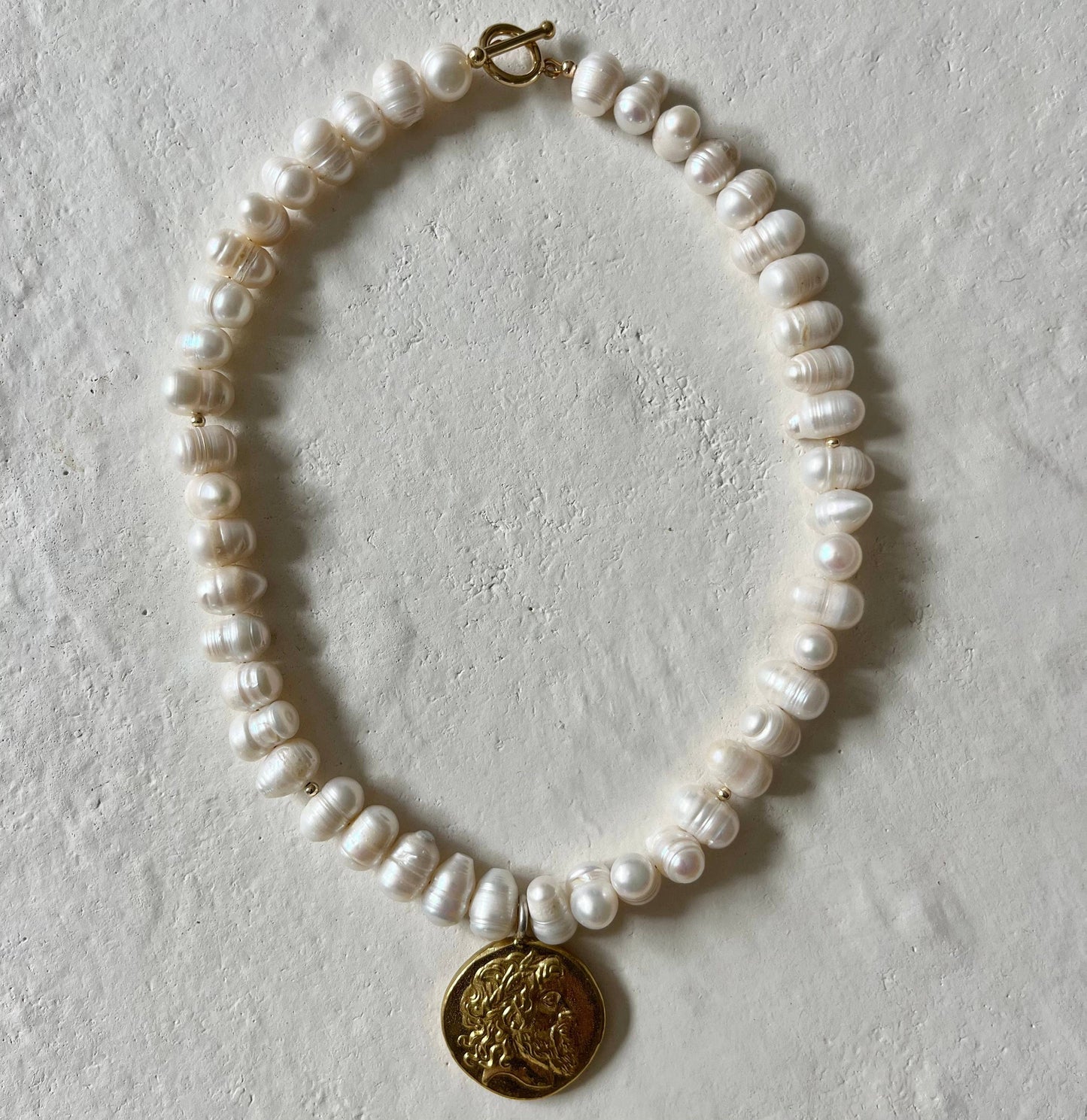 Crema Freshwater Pearl & Gold Filled Vintage Coin Necklace