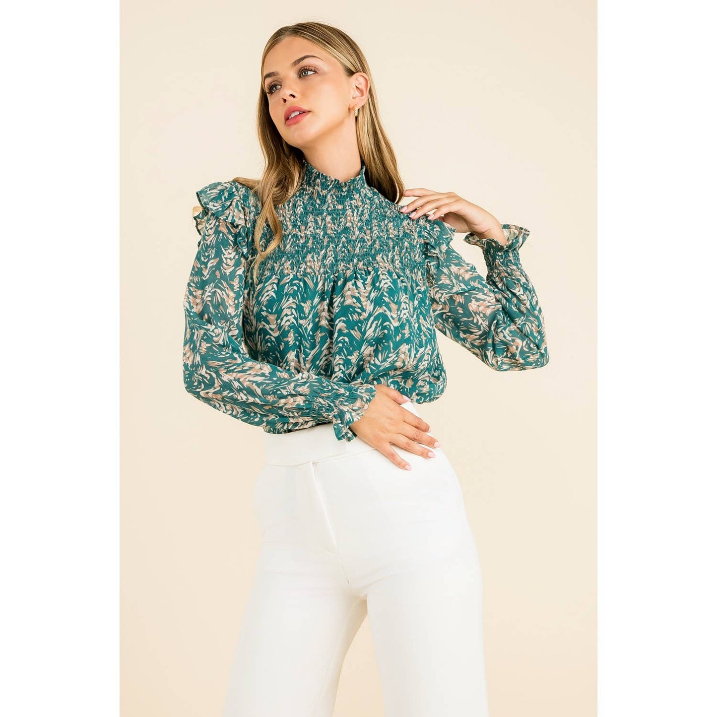 Smocked Print Blouse