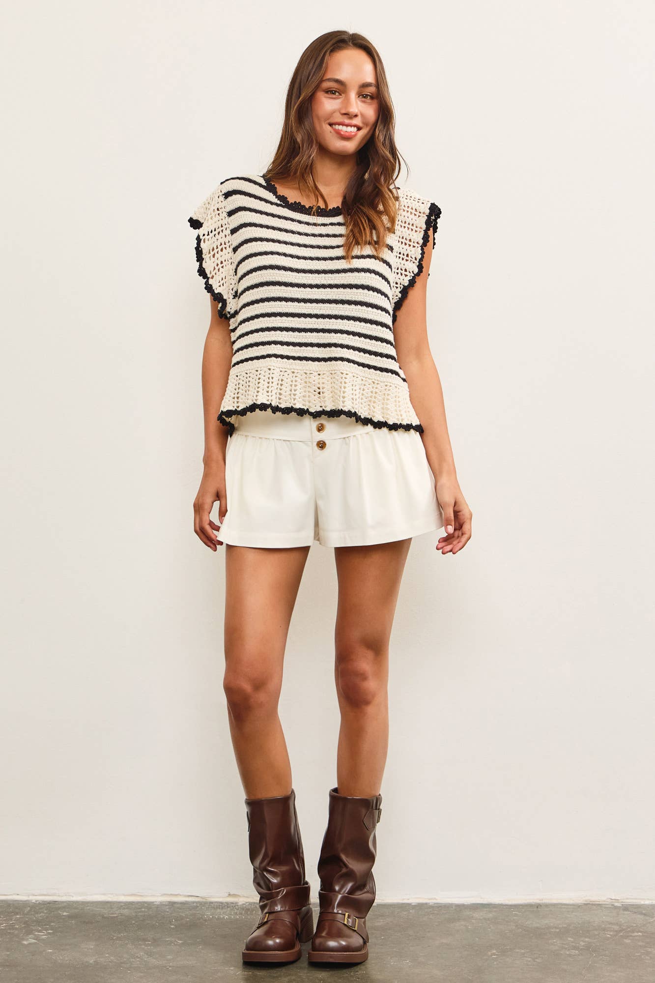 Ruffle Sleeve Striped Sweater Top