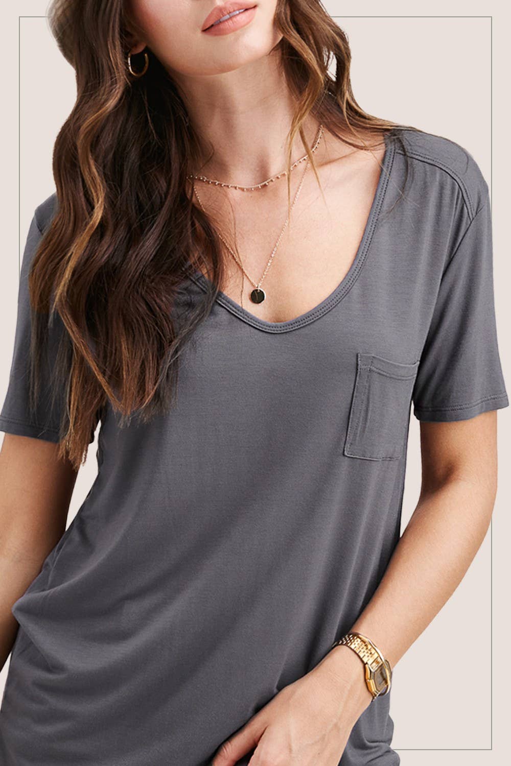 Super Soft Front Pocket Short Sleeve Basic Top