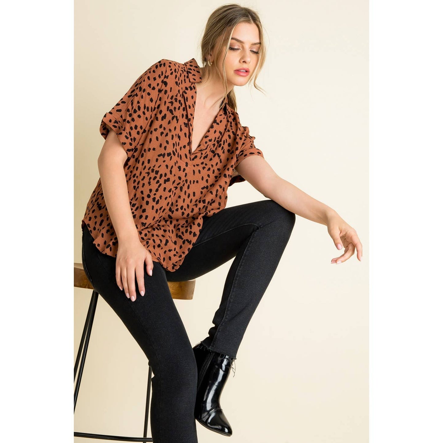 Collared Print Blouse