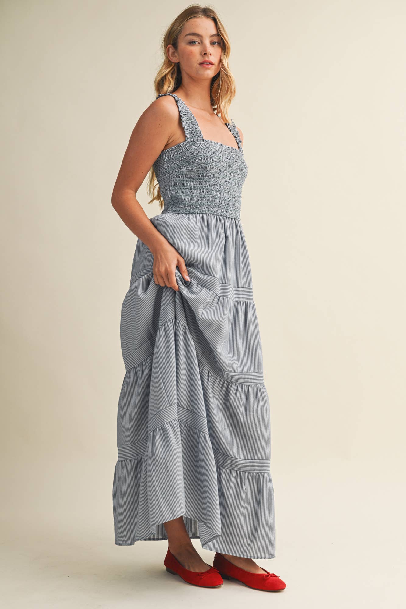 Square Neck Smocked Tiered Maxi Dress