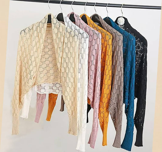 Crochet Hollow Bolero Shrug Long Sleeve Sweater