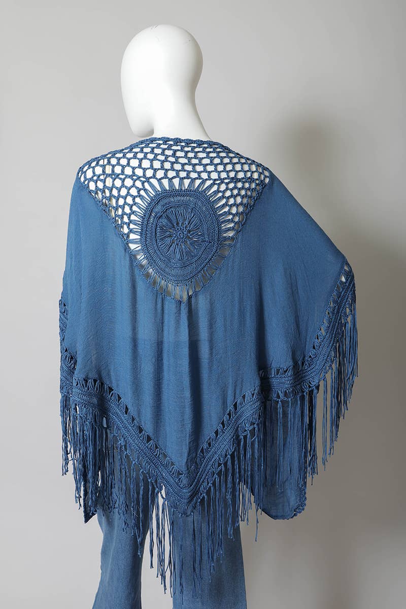 Bohemian Fringe Tassel Kimono with Crochet Medallion 🌿