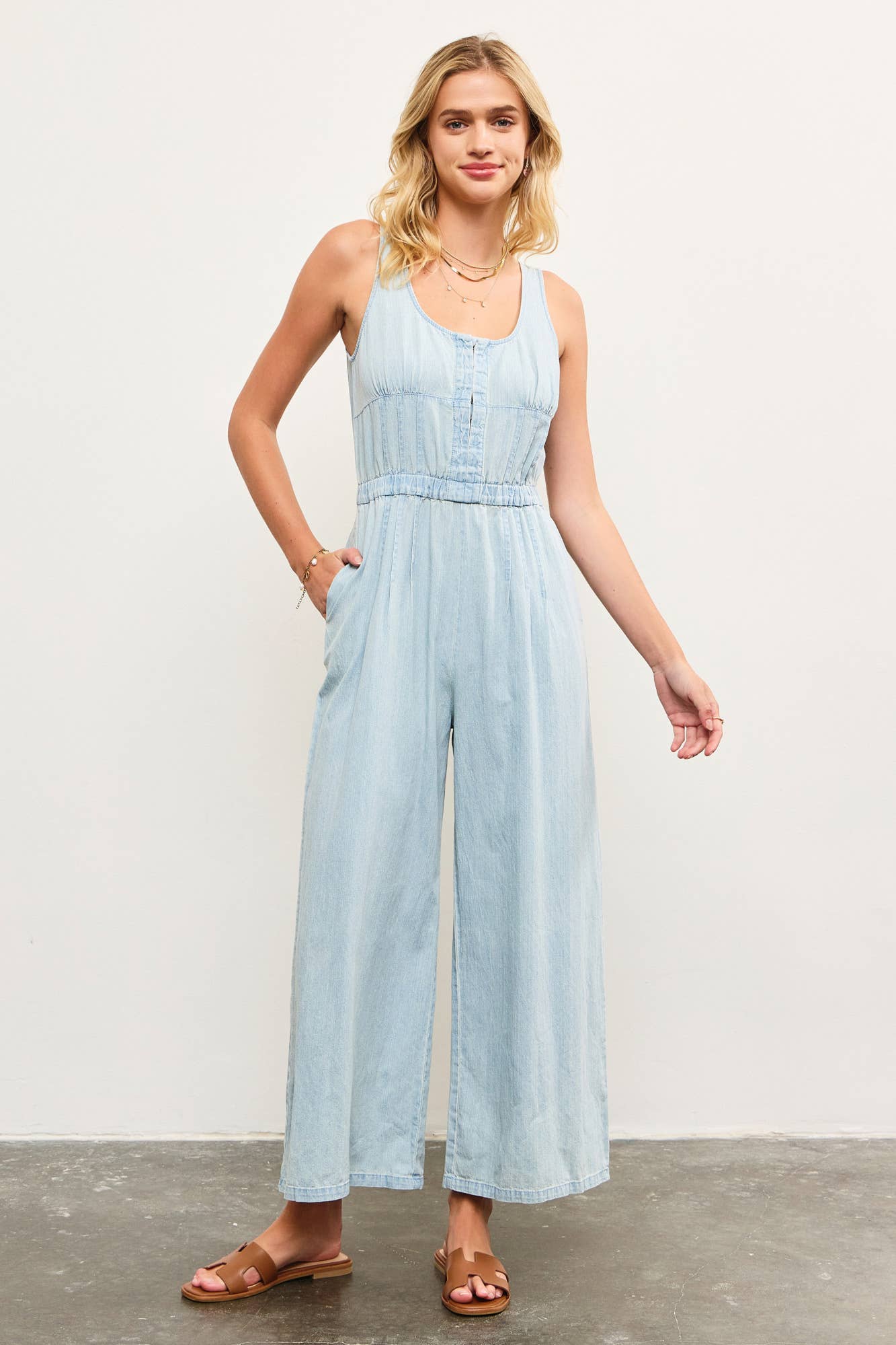 Tied Back Denim Jumpsuit