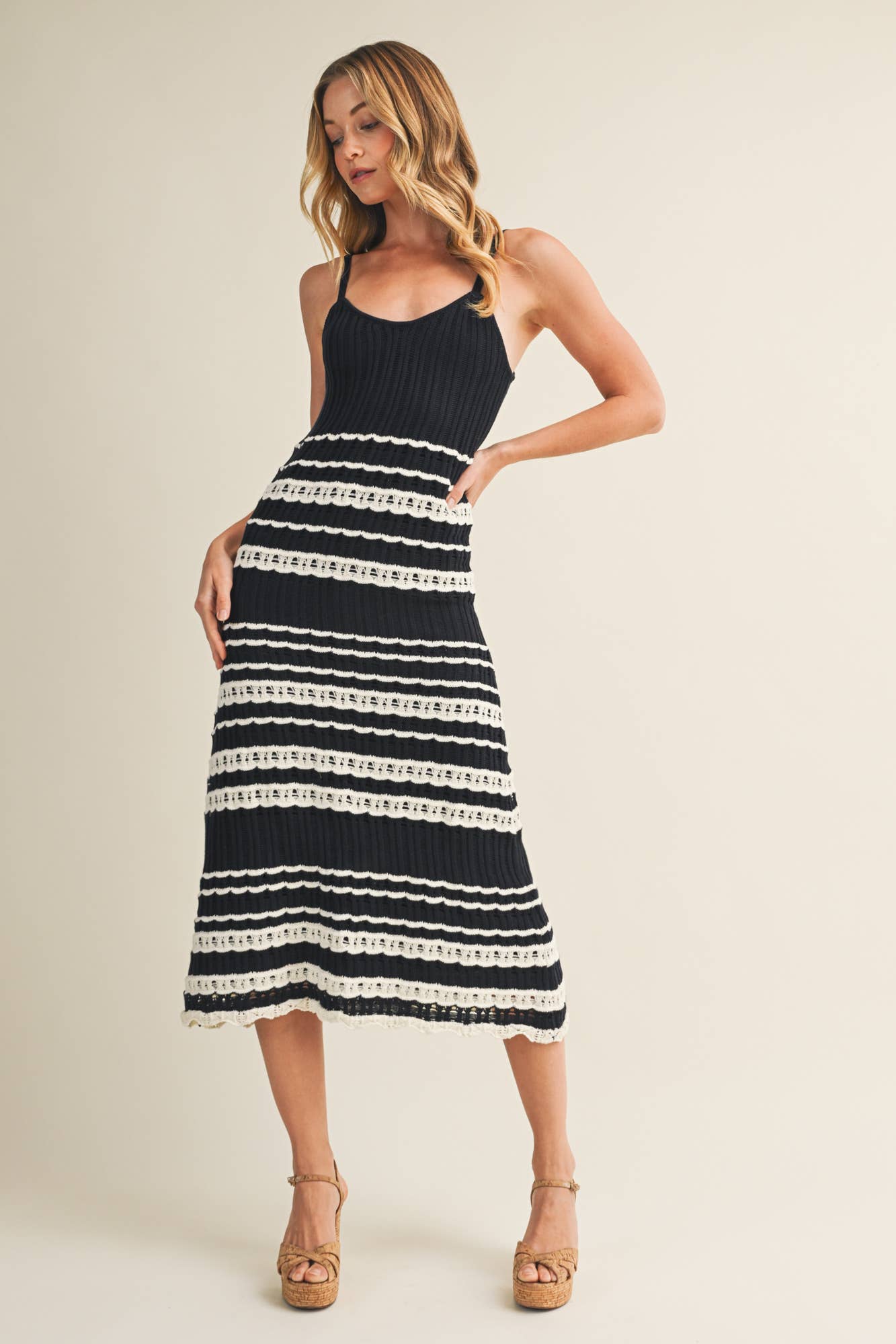 Crochet Lace Inset Ribbed Dress