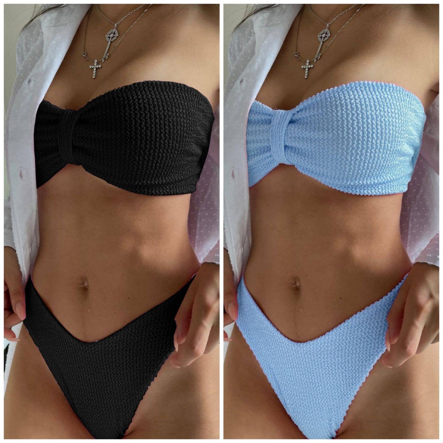 2 Piece Solid Color Back Tie Swimsuit