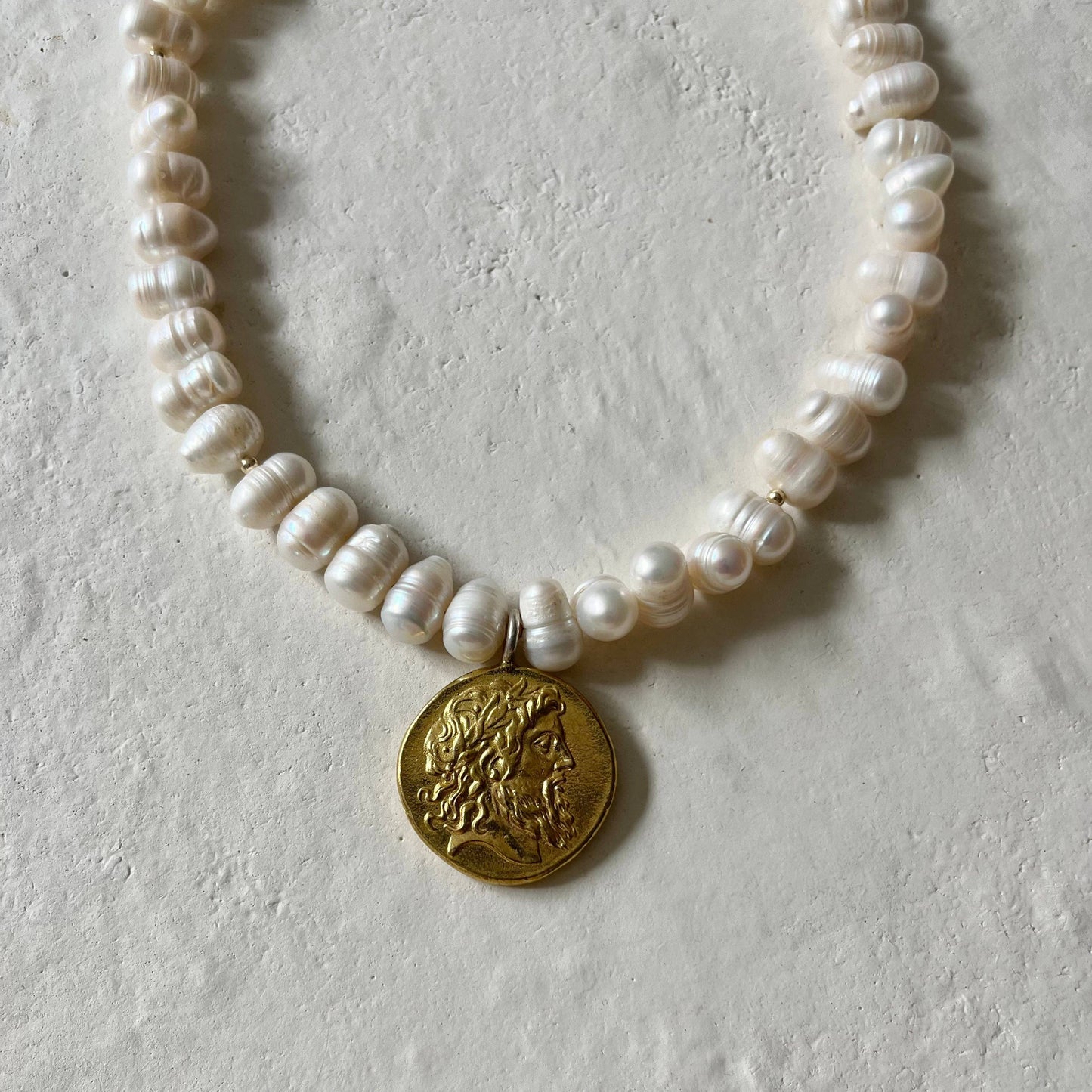 Crema Freshwater Pearl & Gold Filled Vintage Coin Necklace