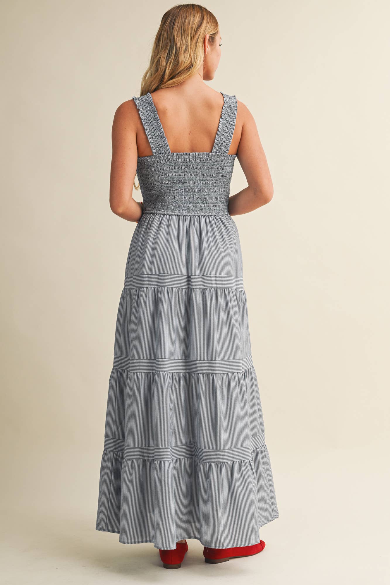 Square Neck Smocked Tiered Maxi Dress