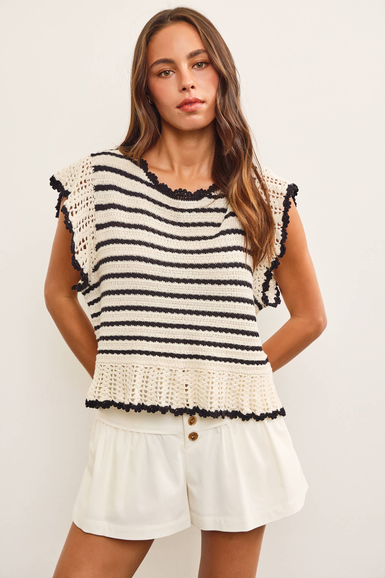 Ruffle Sleeve Striped Sweater Top