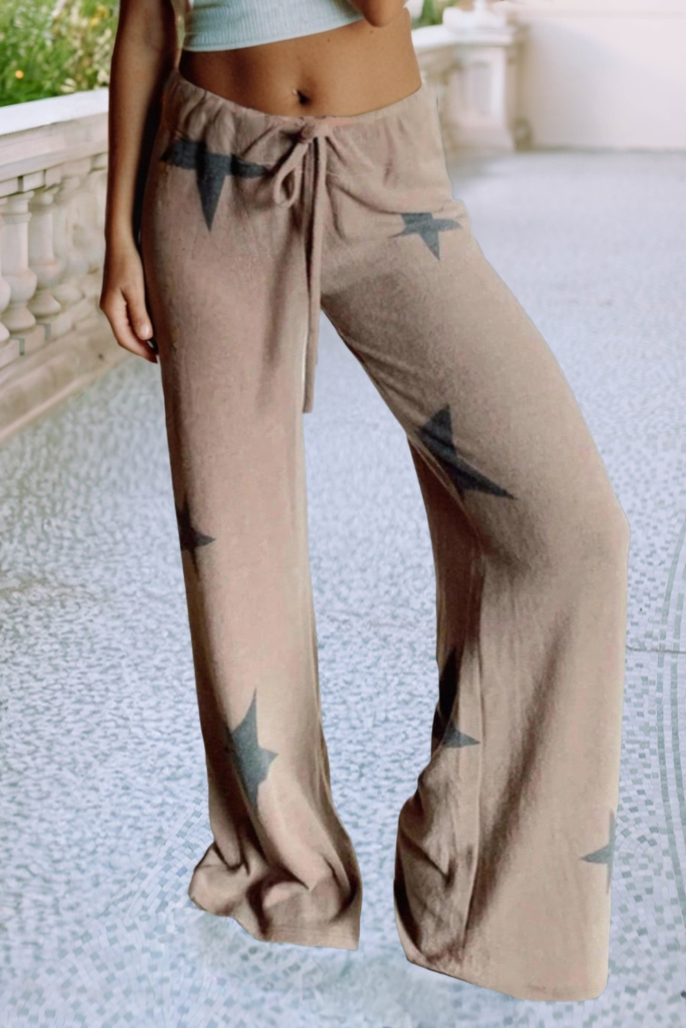 Retro Star Long Sleeve Drawstring Wide Leg 2pcs Pajamas