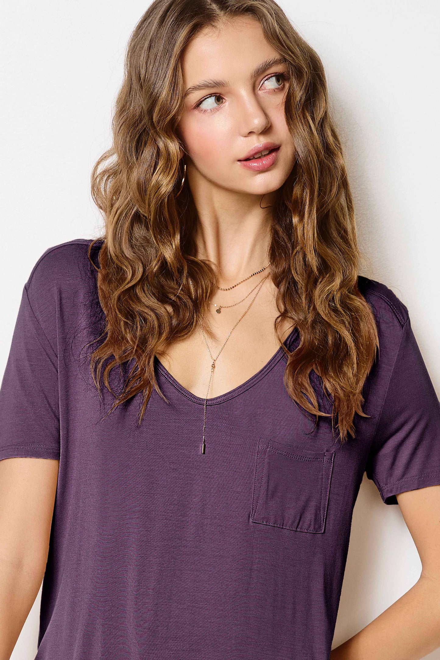 Super Soft Front Pocket Short Sleeve Basic Top