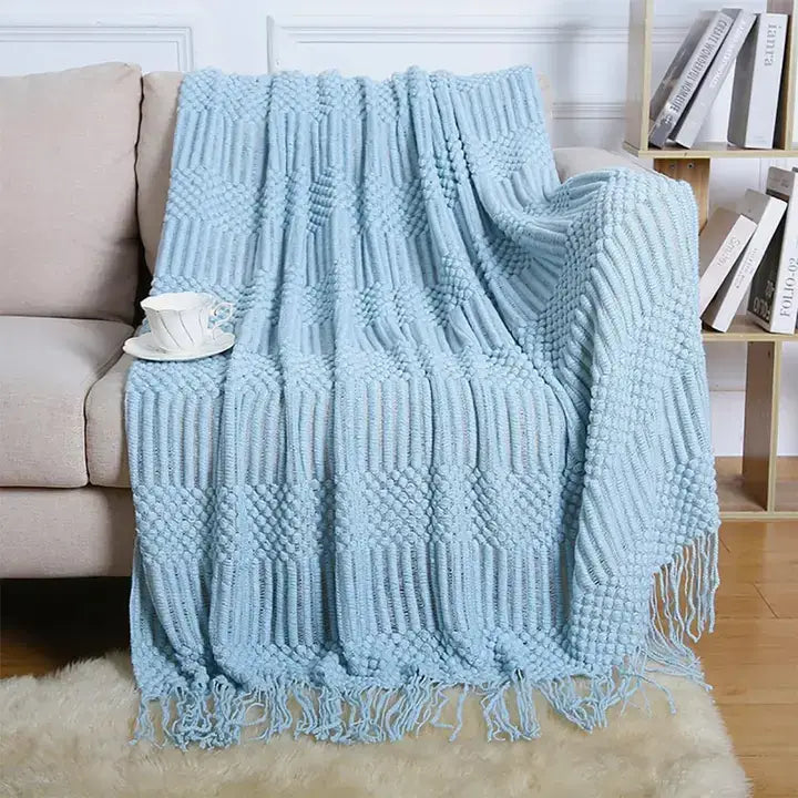 Aqua Waffle Stripe 50x60 Inch Throw Blanket