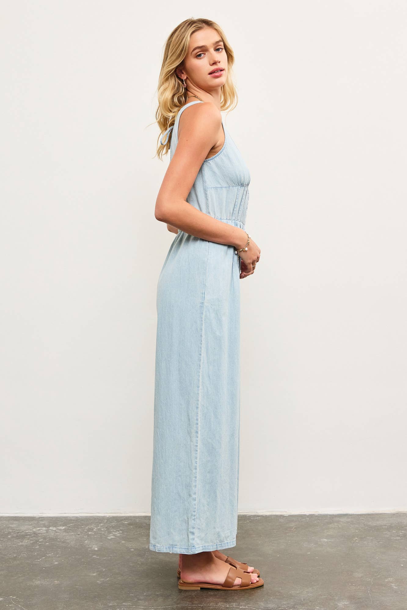 Tied Back Denim Jumpsuit
